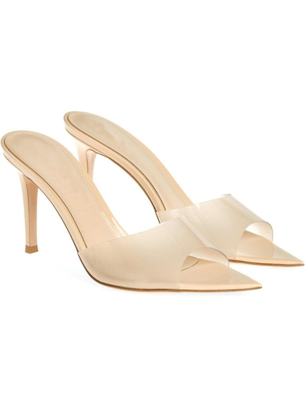 Women's Apricot Clear Pointed Open Toe Stiletto Heel Slide Sandals Transparent